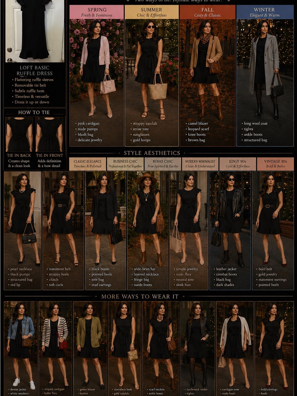 Elegant Classic LOFT Black Ruffle Sleeve Midi Dress basics fashion size 0P fall